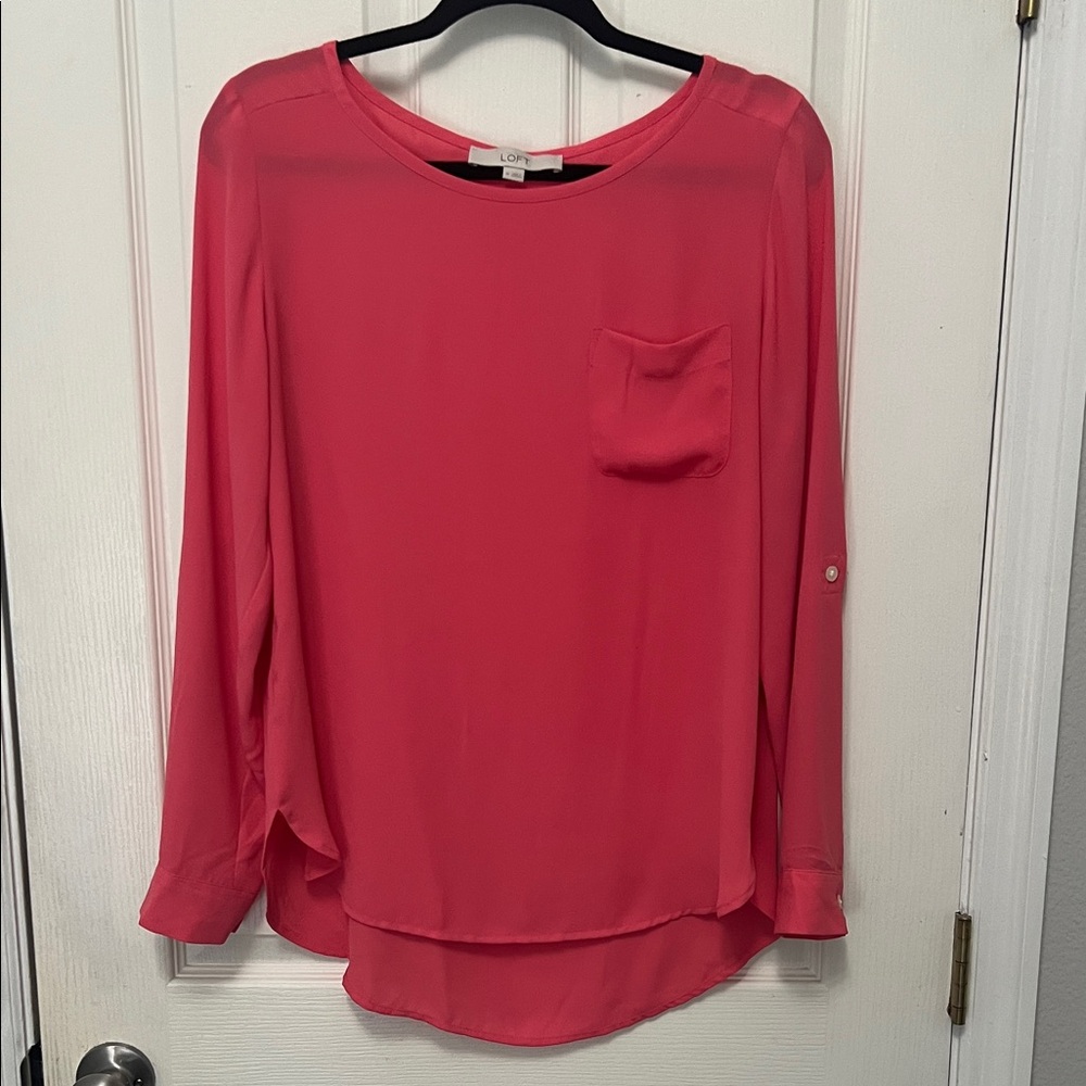 LOFT Women's Vibrant Pink Blouse with Pocket